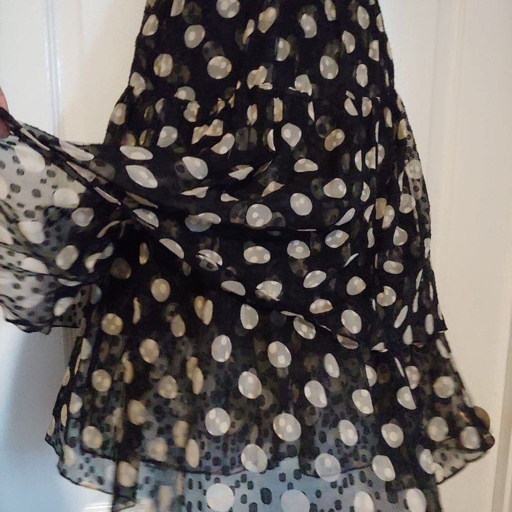 Hanae Mori Vintage 100% Silk Short Sleeve Button Top Tiered Midi Skirt Polka Dot - Picture 10 of 16